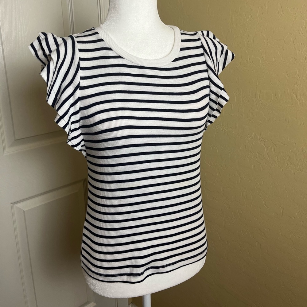 Gap Navy and White Stripe Flutter Sleeve T-Shirt Size XS